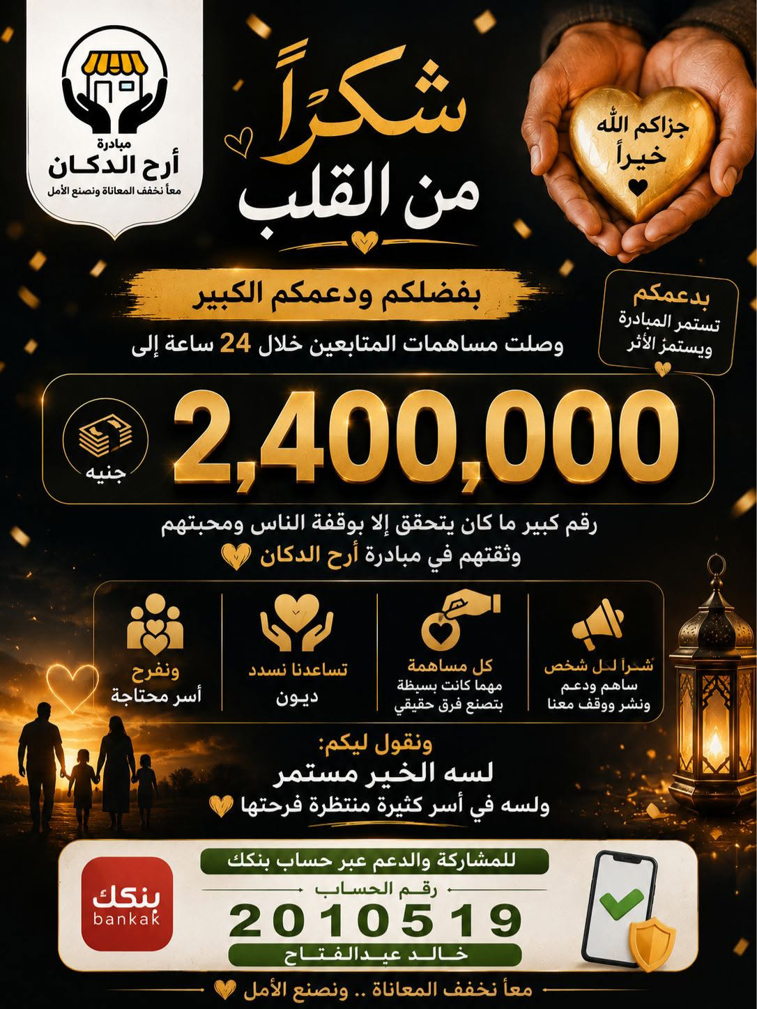 تسليم إيصال التبرع لصاحب أحد الدكاكين